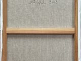 a painting of a white frame with writing on it