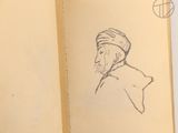 a drawing of a man in a turban on a page of a book