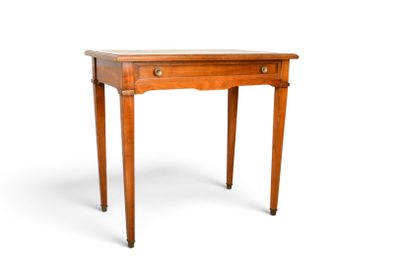 a small wooden table with a drawer on top of it