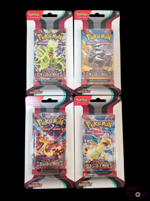 Un paquet contient trois paquets de cartes à collectionner Pokémon.