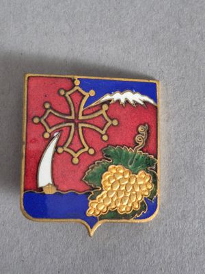 une image représentant un pin's orné d'un dessin représentant un arbre et des raisins