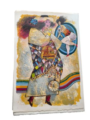 a picture of a painting of a woman with a clock