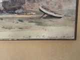 a picture of a painting of a boat on the beach