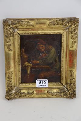 un tableau représentant un homme assis à une table, avec un verre de vin devant lui