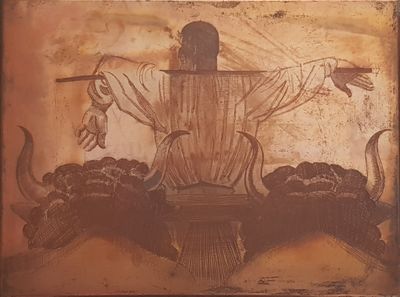 une photo d'un tableau représentant un homme tenant une épée
