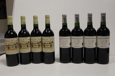 six bottles of wine are lined up on a table