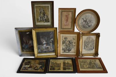 a lot of framed pictures on a white surface