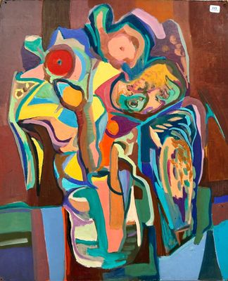 a painting of a vase filled with flowers on a table