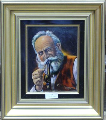 a painting of an old man with a pipe in his mouth
