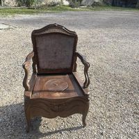 FAUTEUIL d'aisance à fond de canne en bois naturel à décor m… (photo 4)