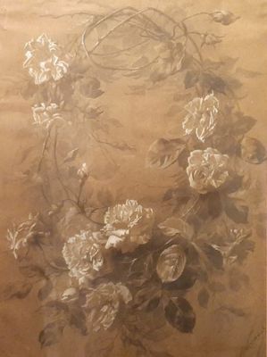 un tableau représentant un bouquet de fleurs accroché au mur