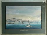 a picture of a painting of boats in the water