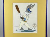 tableau représentant un lapin de dessin animé tenant une batte de baseball sur un chevalet