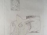 drawing of a man ' s face and a picture of a woman ' s face
