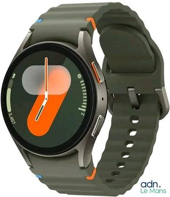an image of a smart watch with a green band