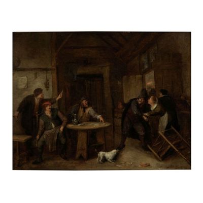 une image représentant un tableau où l'on voit un groupe d'hommes en train de jouer aux cartes