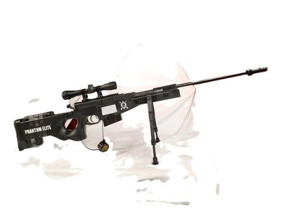 a toy gun that is sitting on a white surface