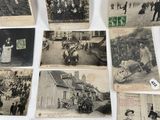 several old black and white photographs of people on a street