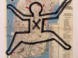 a picture of a map of manhattan with a man on it