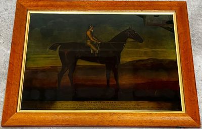 painting of a jockey on a horse in a landscape