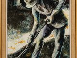 an oil painting of a man with a shovel in his hand