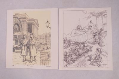 deux dessins représentant un homme et une femme dans la rue