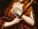 an image of a painting of a woman with a scythe and a skull