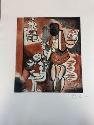 une image d'un tableau représentant une femme tenant un enfant dans ses bras