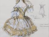 drawing of a woman in a dress with a crown on her head and a dress with a crown on it