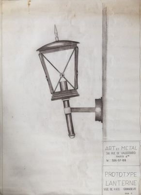 drawing of a street light on a wall with a sign on it