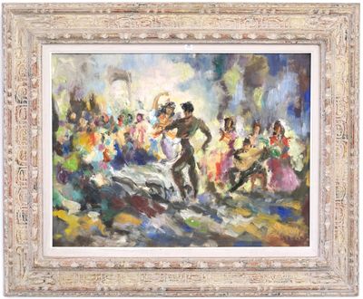 un tableau représentant un groupe de personnes dansant dans la rue