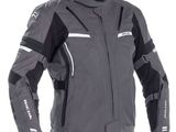 a grey jacket with black and white accents on a white background