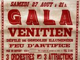 a red and white poster advertising a concert for the gala