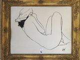 une image d'un dessin de femme nue dans un cadre doré