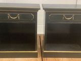 pair of black nightstands with brass handles