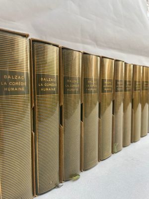 several books are lined up on a shelf in a row