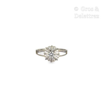 une photo d'une bague en or blanc sertie d'un diamant au centre