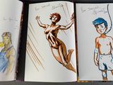 three pages of a book with drawings on them