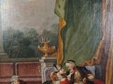un vieux tableau représentant un homme et une femme assis sur un lit