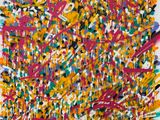 une peinture abstraite recouverte d'une abondance de peinture colorée