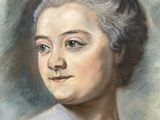 an old painting of a woman with white hair and blue eyes