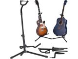 deux guitares et un support de guitare sur fond blanc