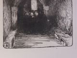 a black and white drawing of a room with a fireplace