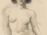 a drawing of a nude woman with a hat on her head