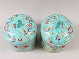 pair of chinese cloisons with floral designs on blue ground