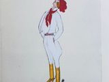 drawing of a man in a white suit and red hat