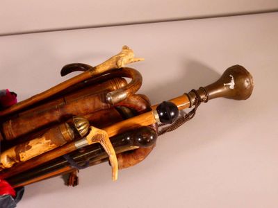 Lot de 23 cannes, pommeaux en bois sculpté, os, résine, dont… - Photo 1