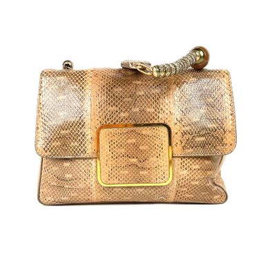 SONIA RYKIEL : Sac façon python beige, à rabat orné d'une la…