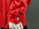 an image of a mannequin wearing a red jacket and black pants