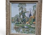 une image représentant un tableau représentant un lac et des arbres, dans un cadre